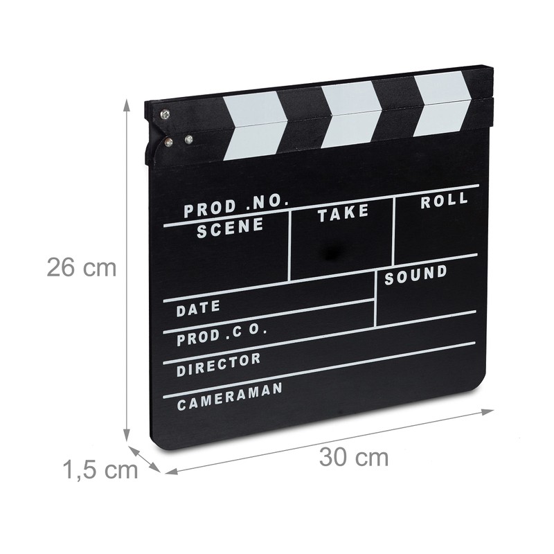 Relaxdays Filmklappe Holz, Regieklappe, Synchronklappe, Clapperboard, beschriftbar, Deko, H x