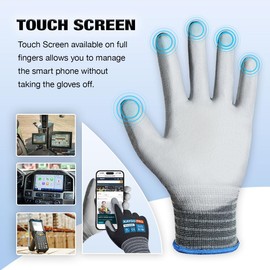 KAYGO Thin Work Gloves PU Coated 6 Pairs Touchscreen, KG15P, Nylon Liner with Flexible PU Coating Lightweight Safety Work Gloves for Precision Handling Work, DIY, Assembly, Warehouse (Black, XL)