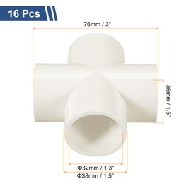 sourcing map 8 Pcs PVC Fitting, Cross 4 Way PVC 1 1/4" 1.3" PVC Connectors PVC Elbow PVC Pipe Fittings PVC Coupling PVC Furniture Corner Connector for DIY Garden Support Structure, White