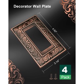 TREEWELL 4-Pack Decorator Outlet Cover Plate, Paisley Pattern Decorative Switch Plates and Outlet Covers, Antique Copper Metal Wall Plate for Electrical Outlets, Receptacle, GFCI Outlet, Dimmer Switch