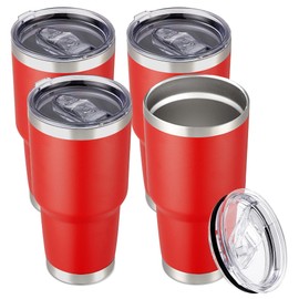 Cool Yoleb 30 oz Tumbler with Lid Stainless Steel Tumblers Bulk Vacuum Insulated Cup Reusable Powder Coated Travel Mug Double Wall Leak Proof Cups Keep Cold Drinks for 12 Hours Wine Red, Set of 4