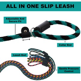 Slip Lead Dog Leash Made in The USA | All in One No Pull Dog Leash and Collar with Adjustable Loop | 1/2” Thick for Large Dogs 6 FT (Teal Green)