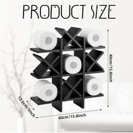 Weysat Tic Tac Toe Toilet Paper Holder Stand Bathroom Wall Decor Rustic Wooden Hanging Storage Freestanding Wall Mounted Shelves Decor for Toilet Tissue Farmhouse