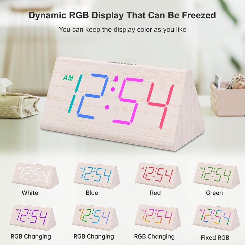 DreamSky Wooden Digital Alarm Clock for Bedroom - RGB Electric