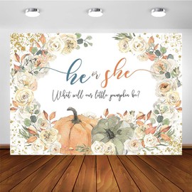 Avezano Fall Pumpkin Theme Gender Reveal Backdrop He or She Autumn Pumpkin Gender Reveal Party Decorations Little Pumpkin Boy or Girl Gender Reveal Photography Background Photo Booth Banner (7x5ft)