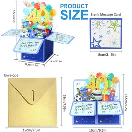 PAITOK 3D Birthday Card,Pop Up Birthday Cards Birthday Gifts Happy Birthday Card Greeting Cards with Envelope For Boys Girls Men Women (Blue,40th)