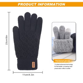Winter Gloves for Women Men, 2 Pack Touch Screen Gloves Warm Fleece Lining Knit Thick Thermal Glove for Womens Mens (Black & Grey)
