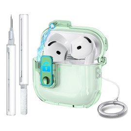 HEIGKOIK AirPods 4th Generation Case with Lock, Magnetic Auto Lock, Airpods 4 Case, Clear (USB-C Compatible), Integrated Fingerprint, Shock Resistant, Wireless Charging Compatible, Protective Cover