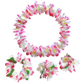 Aacehlh Hawaiian Luau Flower Leis Necklace Headband Bracelets Set,Perfect Luau Party Supplies for Summer Beach Vacations, Essential Party Decorations for Birthday, Graduation, and Wedding Celebrations (Pink)