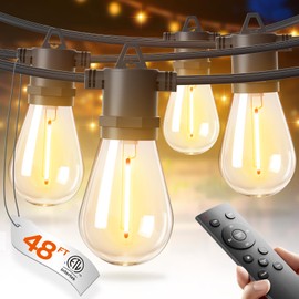 addlon 48FT(2FT Space) LED Outdoor String Lights with 24 Edison Shatterproof Bulbs, Heavy-Duty and Weatherproof Strand, Commercial Grade Patio Lights, Decorative for Garden or Patio, Black