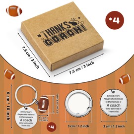 WATINC Coach Keychain Gifts, 4PCS Thank You Keyring Appreciation Packaging for Your Rugby Football Baseball Fitness Coach, Christmas Birthday Retirement Leaving Appreciation Gifts for Instructors
