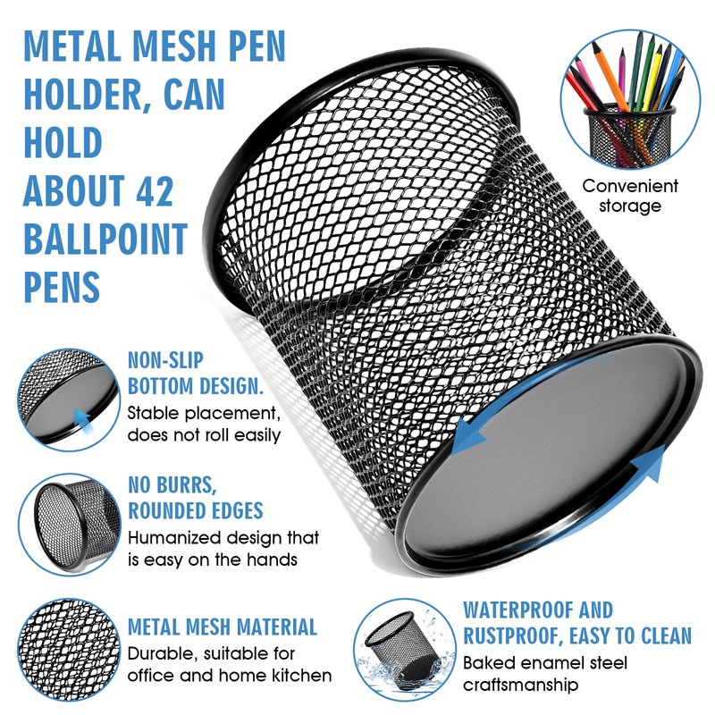 AUUTI 2 Pack Black Pencil Cup - Wire Mesh Pen