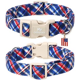MR.CHUBBYFACE Plaid Cotton Dog Collar, Soft Checkered Puppy Pet Collar with Plastic Buckle, Adjustable Premium Pet Collar for Small Medium Large Dogs