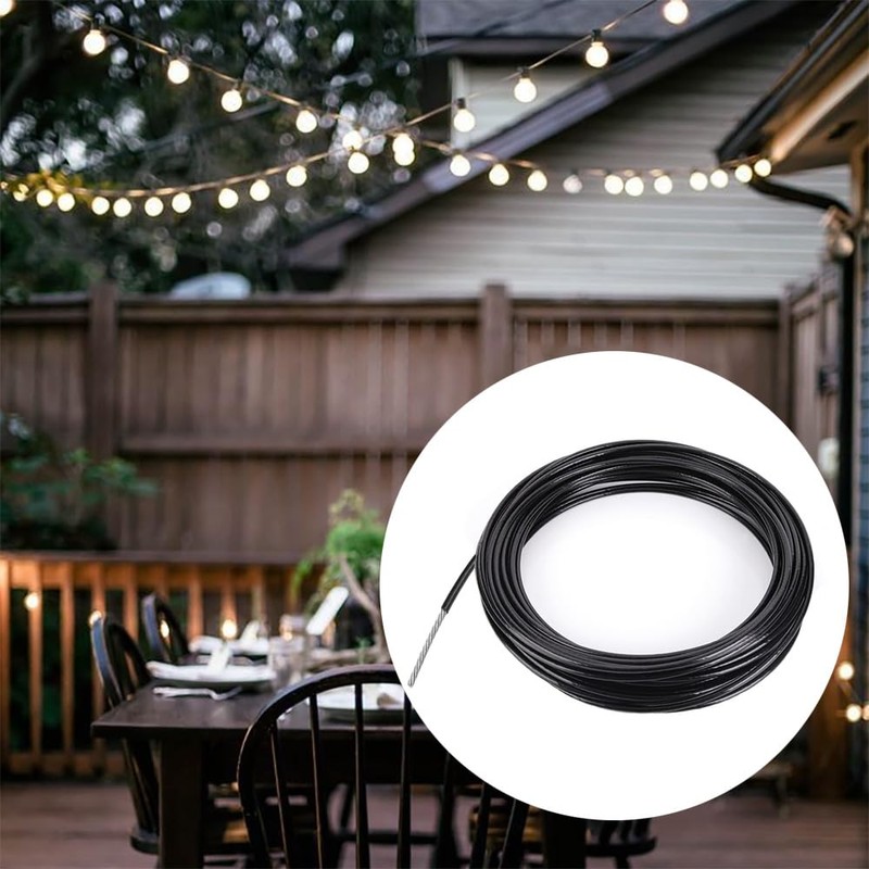 Amadget Stainless Steel Black Wire Rope, Globe String Lights Hanging