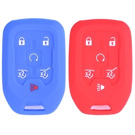 2Pcs WERFDSR Sillicone key fob Skin key Cover Keyless Entry Remote Case Protector Shell for 2015 2016 Suburban Tahoe GMC Yukon 6 button smart romote red blue