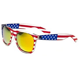 V.W.E. Classic American Patriot Flag Mirror Sunglasses USA - Transparent Frame (Orange Mirror)