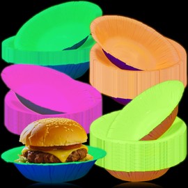 40PCS Glow Party Decorations Neon Paper Bowls Fluorescent Food Bowls Neon Birthday Plates Fluorescent Dinnerware for Glow in The Dark Party Supplies, Serves 40