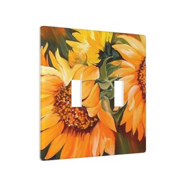 Sunflower Light Switch Cover Double Toggle Wall Plate Lightswitch Covers Decorative 2 Gang Wallplate for Kitchen Bathroom 4.5 x 4.5 Inch