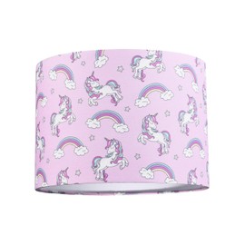 Beautiful Modern Soft Lilac Cotton Lamp Shade with Unicorns Clouds and Rainbows | 25cm x 18cm | Features Inner White Cotton Fabric Lining by Happy Homewares