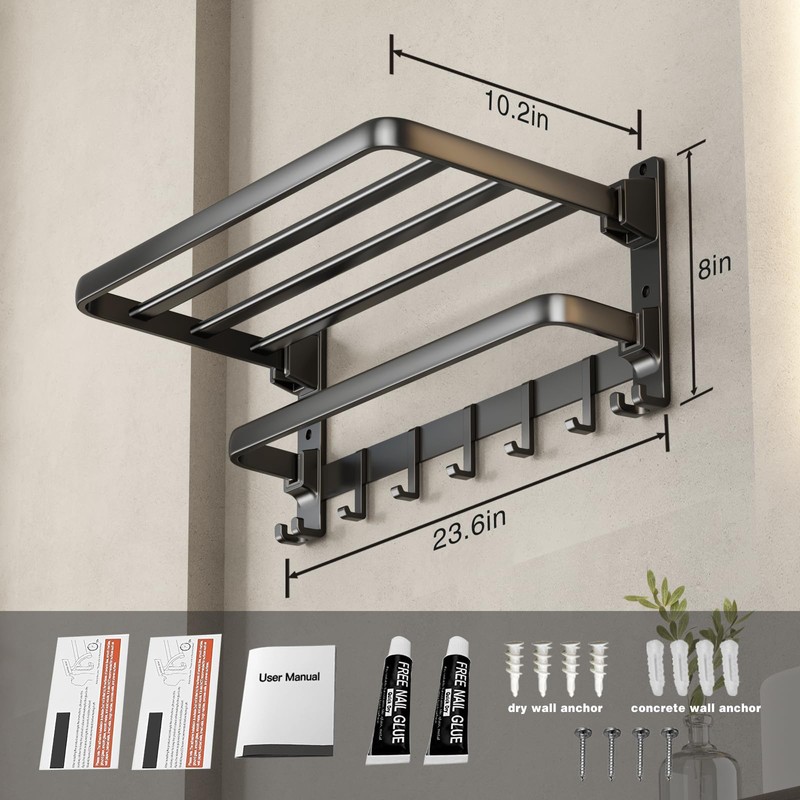 VOLDRA Towel Racks for Bathroom, 24-Inch Towel Shelf with Towel