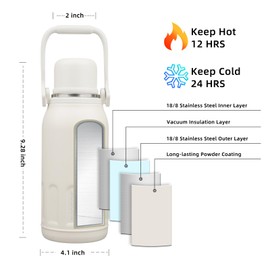 BJPKPK Insulated Thermos 40oz Water Bottle with Lid and Carry Handle Double Wall Stainless Steel Water Bottles for Sports,Beige