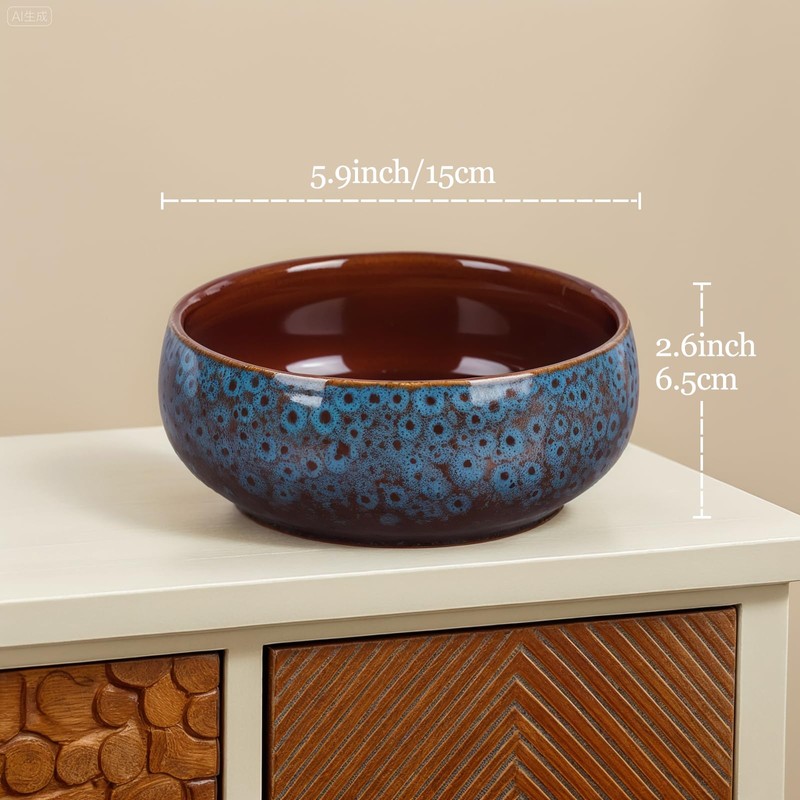 UANYEMON Blue Ceramic Decorative Bowl, Rustic Oval Display Dish for