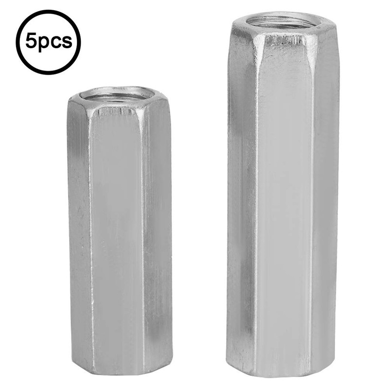 5pcs M10 Long Shank Carbon Steel Nuts Hexagonal Coupling Nuts