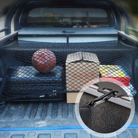 Hochelastisches Gepäcknetz Auto 120x120cm bis 210x210cm - Ladungssicherungsnetz mit 8 Stahlkarabinern für Kofferraum Netz - Robustes Kofferraumnetz Auto für SUV, Transporter,Wohnmobile Bett Organizer