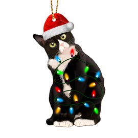 Cat Ornament for Christmas Tree, Car, Home Decoration, Cat Christmas Ornament 2024, 2-Side Printed Wooden Ornament, Tuxedo Cat