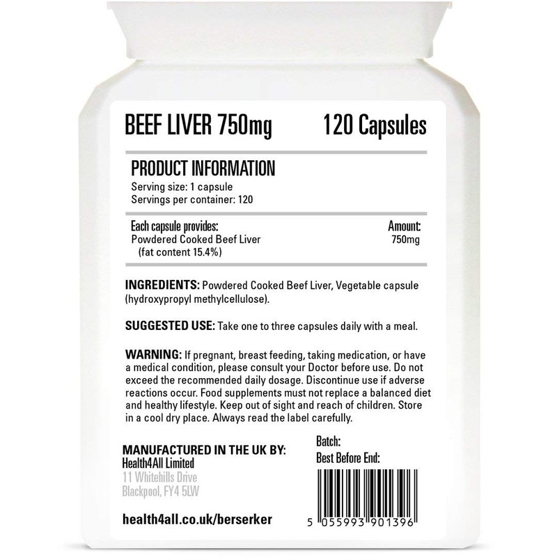 Berserker Desiccated Beef Liver 750mg 500 Capsules Un-defatted Meaning Full