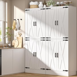 Unikito Kitchen Pantry Storage Cabinet with Farmhouse Barn Doors and Storage Drawer, 4 Adjustable Shelves, Freestanding Tall 71‘’ H Cupboard for Dining Room, Living Room, Utility Room, Laundry, White