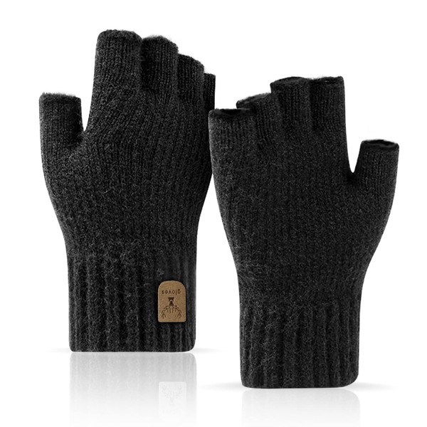 JUNRUI Fingerless Gloves Half Finger Gloves Winter Warm Knitted Gloves Working Running Biking Driving for Men and Women