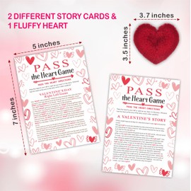 NYCTUG Valentine's Day Left Right Pass The Heart Game, 2 Story Cards & A Red Fluffy Heart, Valentine's Day Party Favor & Supplies - A04