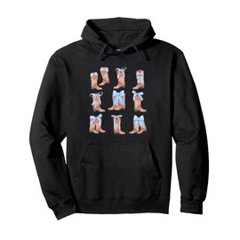 Cute Cowgirl Boots Coquette Aesthetic and Blue Bow Coastal Pullover Hoodie