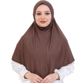 Prien Ready Hijab For Women, One Piece Muslim Instant Turban, Easy To Wear Long Head Scarf, Turkish Islamic Clothes For Abaya (Brown)