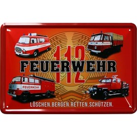 WOGEKA ART Retro Tin Sign – Fire Brigade – Erase bergen retten schützen – Nostalgia Decorative Sign as a Gift Idea for Fire Brigade Fans for Birthday Christmas 20 x 30 cm Metal Sign 947