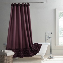 MVSUTA Ruffled Brown Modern Polyester Fabric Shower Curtain,Solid Chocolate Boho Waterproof Decoratived Farmhouse Bronze Shower Curtains for Bathroom,Extra Large 78" W x 84" L