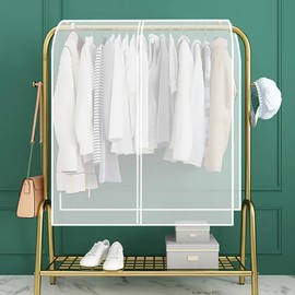 Ferris Translucent Garment Rack Cover Clothes Rack Cover Adult Kids Clothes Protector Waterproof Dustproof Clothes Closet Storage Organizer with Top Strap Design (15.75x47.24 inch)