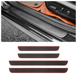 4PCS Car Door Sill Protector,Anti-Scratch Rubber Car Door Protector Edge Guards for Door Steps,Universal Waterproof Door Threshold Strips Exterior Accessories for Car Truck SU (Black+Red, Width 1.57")