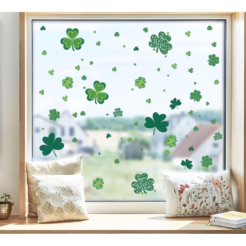 109 PCS St Patricks Day Window Clings, Shamrock Window Stickers