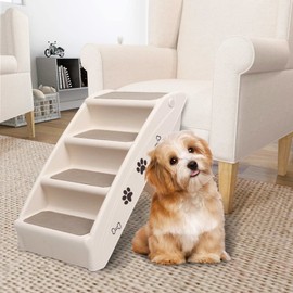 FAMIROSA Folding Dog Stairs Cream 24.4"x15.7"x19.5",Weight:6.61lbs,170984