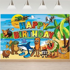 Italian Brainrot Birthday Party Decorations Set with Happy Birthday Banner, Balloons, Cupcake Toppers, Cartoon Animal Theme (Decorations Set+Backdrop Banner)
