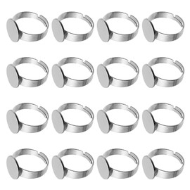 VILLCASE 20pcs Adjustable Blank Rings, Silver Ring Base Blank Ring Bezels Flat Round Cabochon Rings Finger Ring Settings Components for Rings Making DIY Crafts