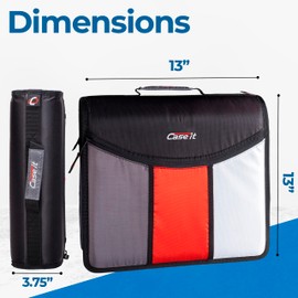 Case-it The Mighty Zip Tab Zipper Binder - 3 Inch O-Rings - 5 Color Tab Expanding File Folder - Multiple Pockets - 600 Sheet Capacity - Comes with Shoulder Strap - Jet Black D-156-N