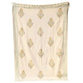 Trade Star 100% Cotton Throw Blanket for Home Decor Handloomed Ethnic Hand Block Print Blanket with Tassels Decorative Handmade Soft Luxurious Throw (50x70 Inches) (Pattern 8)