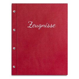 Handmade Certificate Folder in Red Leather Look with Embossed Print in Various Colours - Includes 12 Clear Pockets