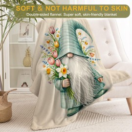 ainori Cute Gnome Floral Fleece Blanket,Colorful Flower and Gnomes Blankets,Soft and Warm Decorative Throws for Sofa,Bedroom,Lightweight Throw Gifts for Adults Men Women Teens 50”x60”