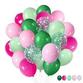 ZOOYOO 50pcs Balloons 12 Inch Green Pink Confetti Latex Balloons for Birthday Party,Hawaiian Luau,Weddings,Engagement, Tropical Decor