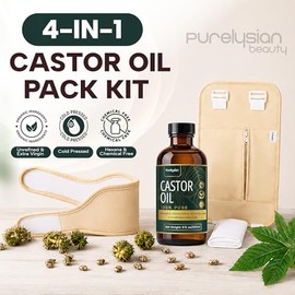 PURELYSIAN - Kit de aceite de ricino orgánico prensado en frío sin refinar (8 onzas), aceite de ricino de algodón orgánico y tela de franela para desi