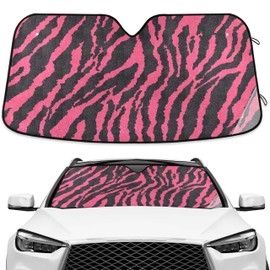 Red Leopard Print Black Windshield Sunshade Car Sun Shade Front Window Shade for Truck SUV Blocks UV Rays Sun Reflector Visor Protector Accordion Folding